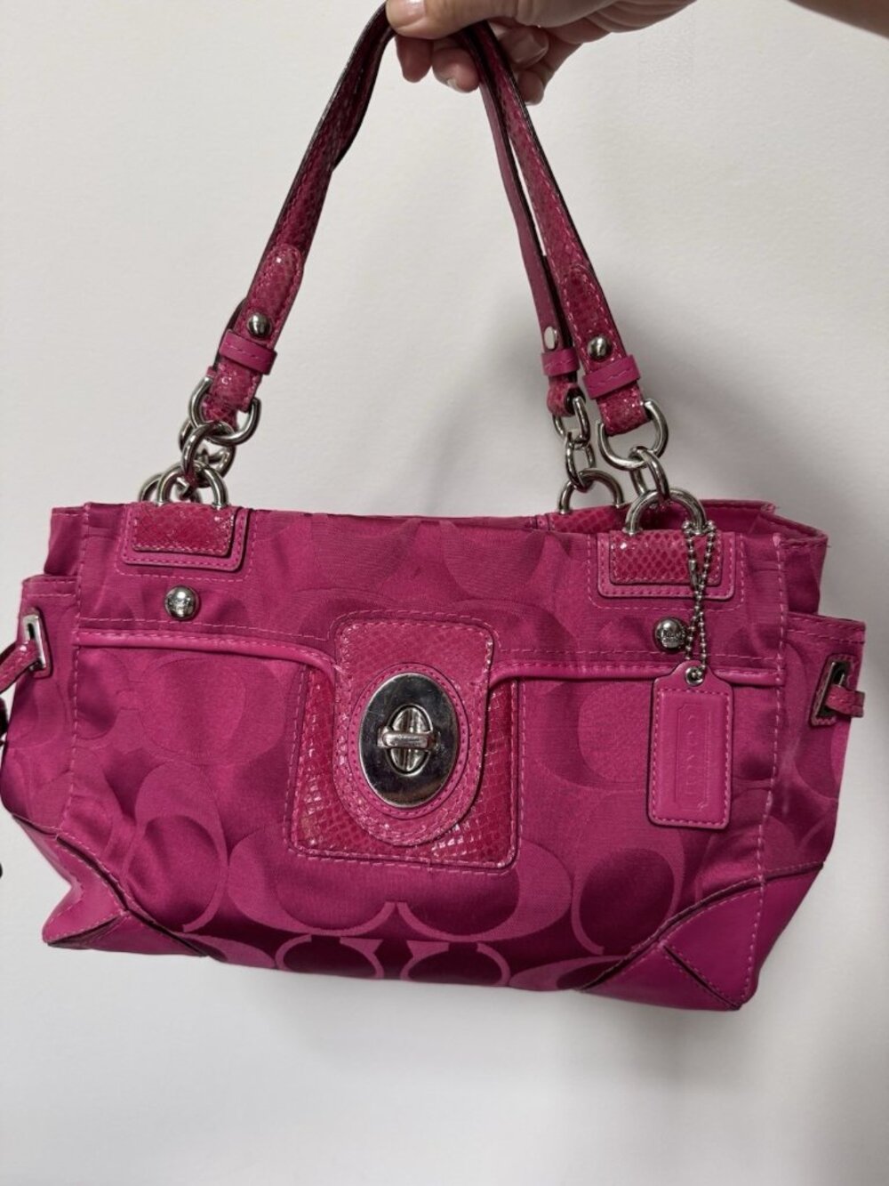 COACH Peyton Shoulder Bag Signature Pink Sateen 14507 Satchel Tote Hang Tag